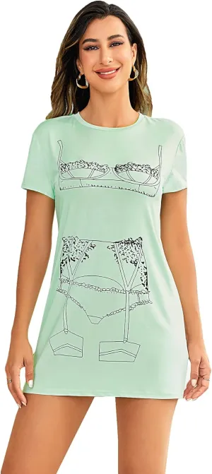 Floerns Women's Funny Lingerie Nightgown Cute Print Tshirt Sleepdress