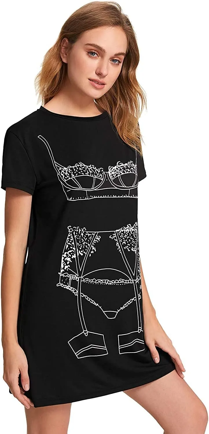 Floerns Women's Funny Lingerie Nightgown Cute Print Tshirt Sleepdress