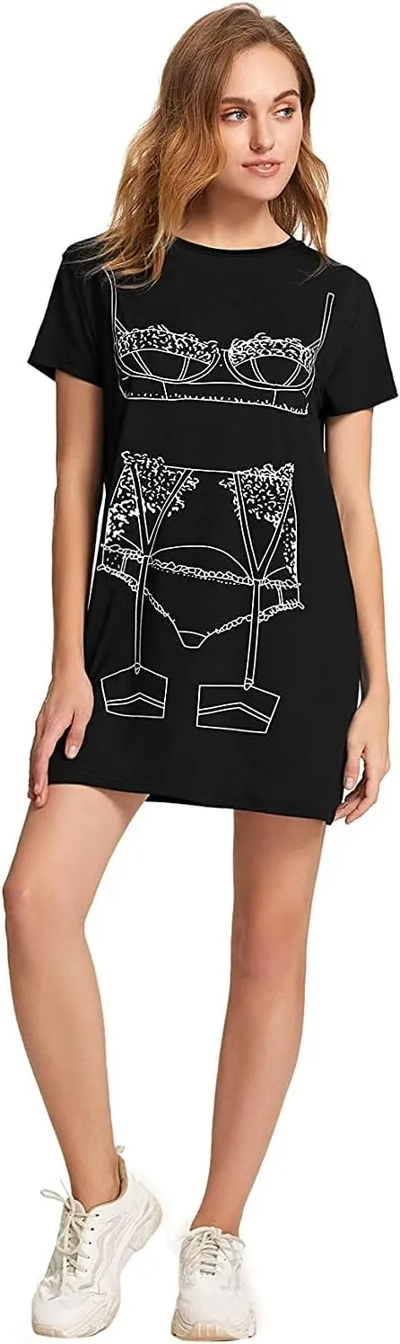 Floerns Women's Funny Lingerie Nightgown Cute Print Tshirt Sleepdress
