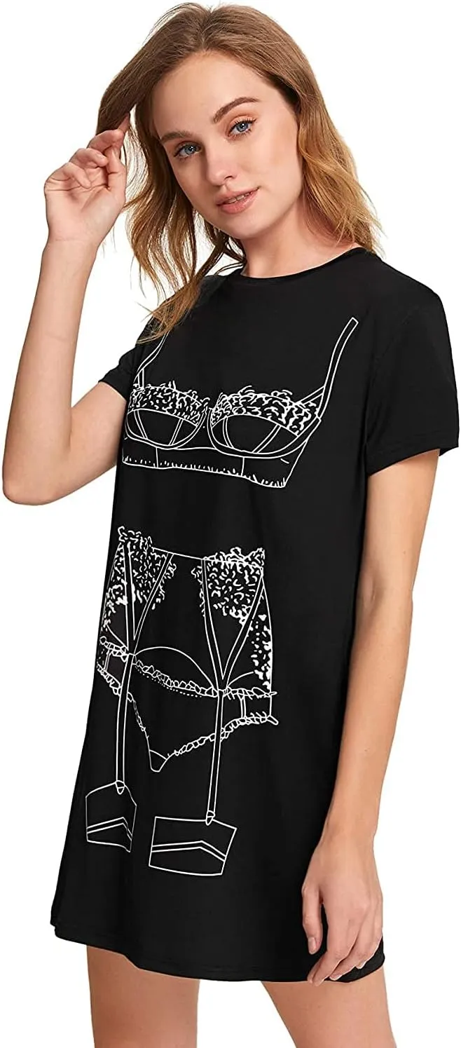 Floerns Women's Funny Lingerie Nightgown Cute Print Tshirt Sleepdress