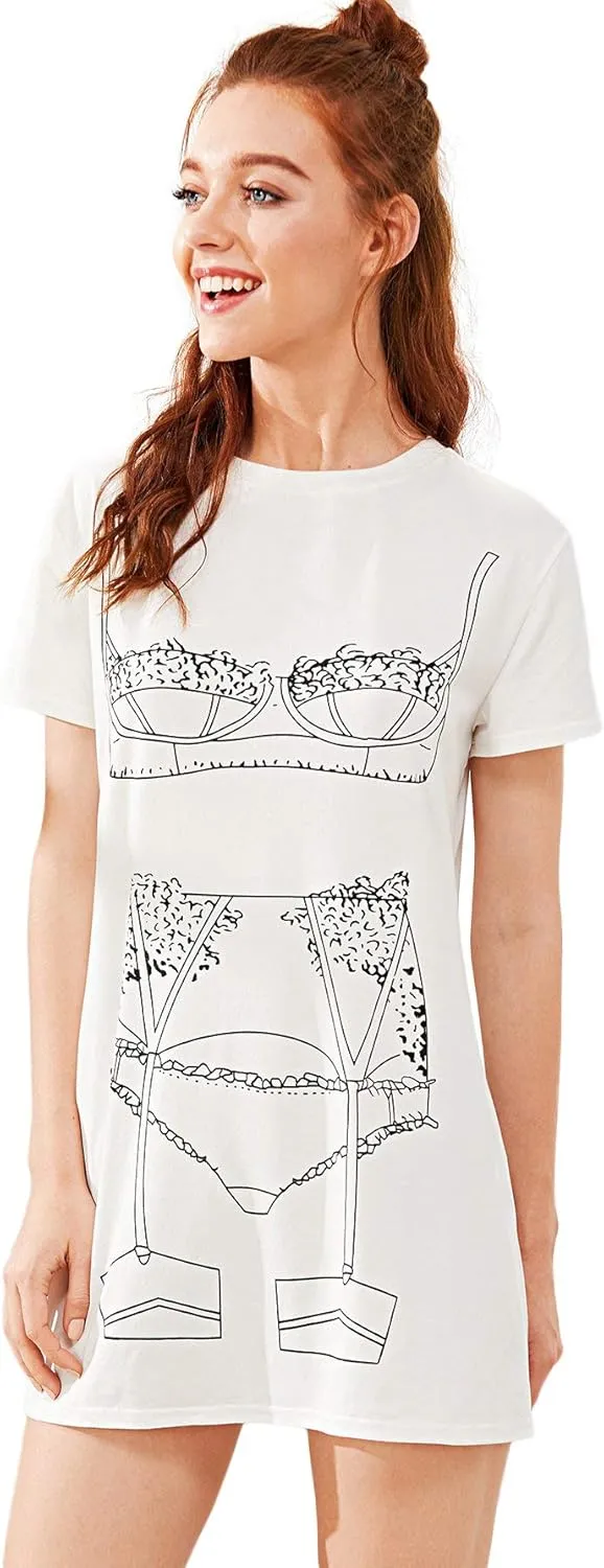 Floerns Women's Funny Lingerie Nightgown Cute Print Tshirt Sleepdress