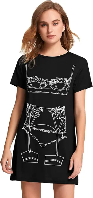 Floerns Women's Funny Lingerie Nightgown Cute Print Tshirt Sleepdress