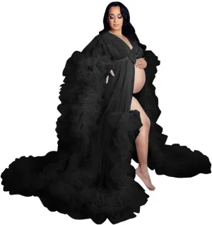 Fluffy Tulle Maternity Photoshoot Sheer Bridal Lingerie Bathgown Old Hollywood Robe Wedding Scarf