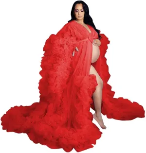 Fluffy Tulle Maternity Photoshoot Sheer Bridal Lingerie Bathgown Old Hollywood Robe Wedding Scarf