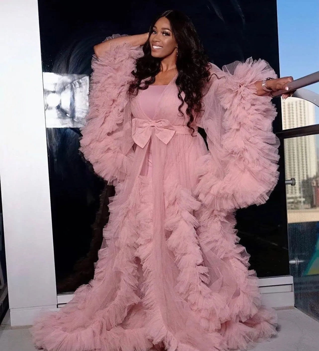 Fluffy Tulle Maternity Photoshoot Sheer Bridal Lingerie Bathgown Old Hollywood Robe Wedding Scarf