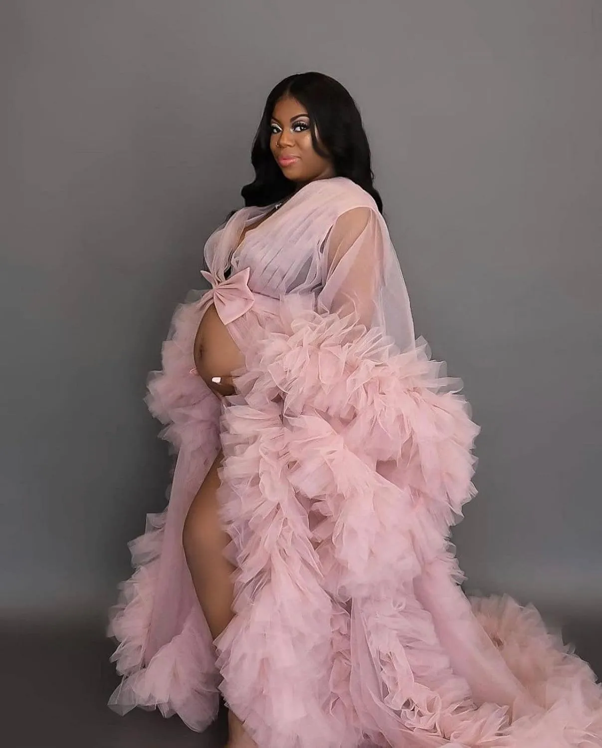 Fluffy Tulle Maternity Photoshoot Sheer Bridal Lingerie Bathgown Old Hollywood Robe Wedding Scarf