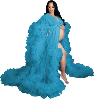 Fluffy Tulle Maternity Photoshoot Sheer Bridal Lingerie Bathgown Old Hollywood Robe Wedding Scarf
