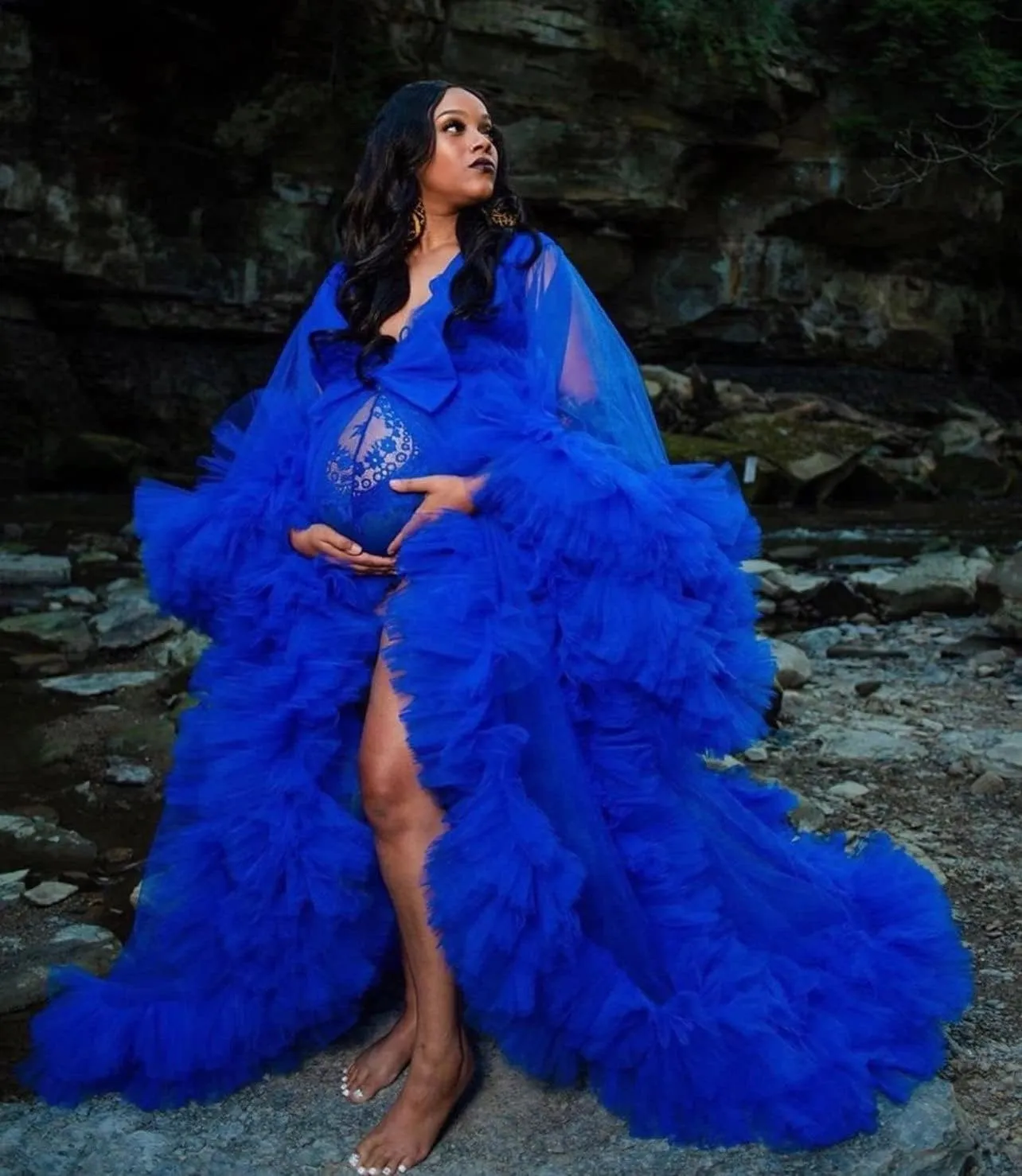 Fluffy Tulle Maternity Photoshoot Sheer Bridal Lingerie Bathgown Old Hollywood Robe Wedding Scarf
