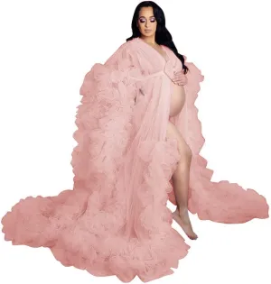 Fluffy Tulle Maternity Photoshoot Sheer Bridal Lingerie Bathgown Old Hollywood Robe Wedding Scarf