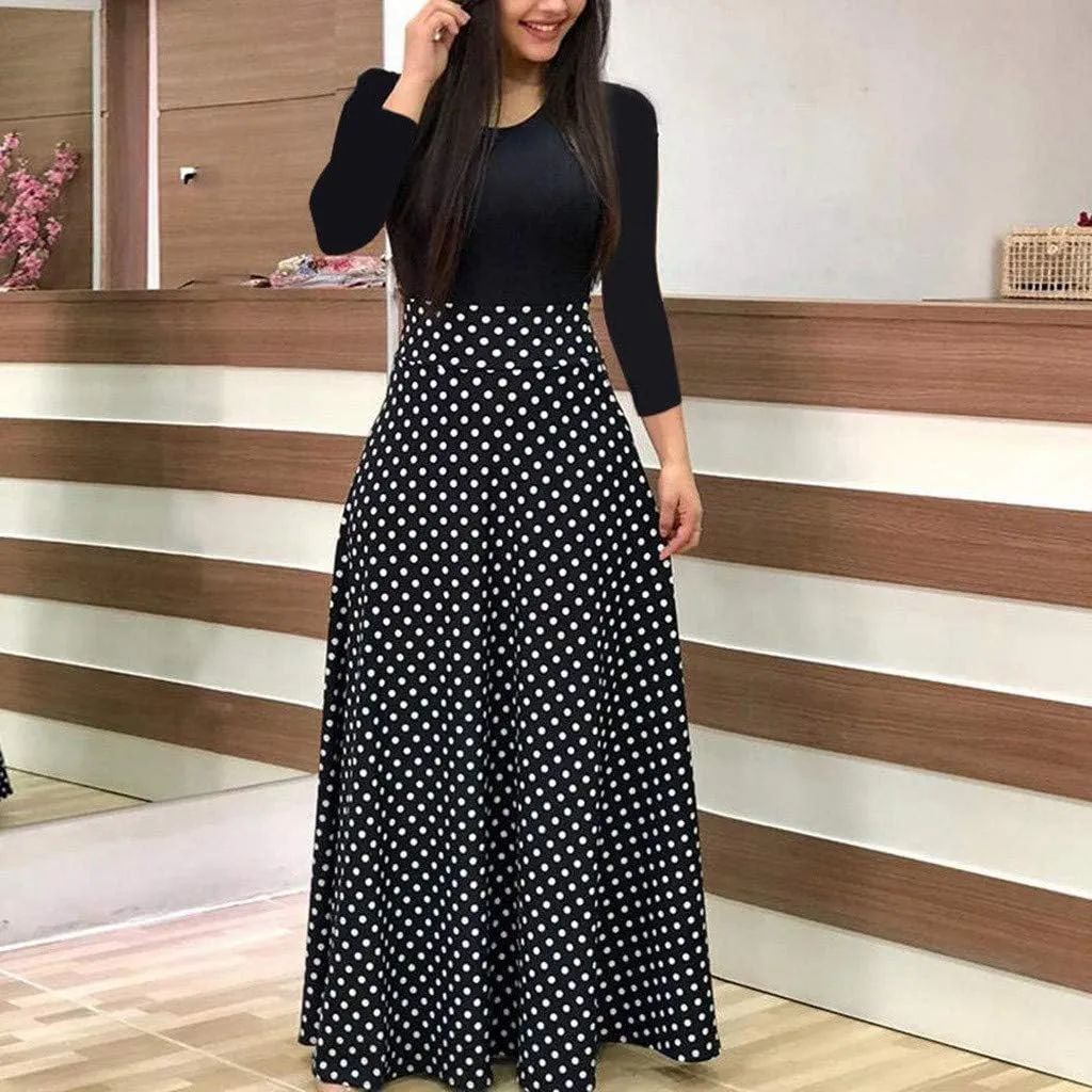 FQZWONG Women's Summer Casual Maxi Dress Blue Size Large High Waisted Flowy Prom Party Dress