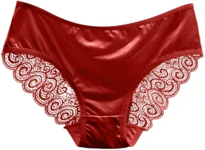 Franterd Seamless Satin Underwear for Women Mesh Lace Low Waist No Show Panties Ladies Lace Bikini Cheeky Hipster Briefs