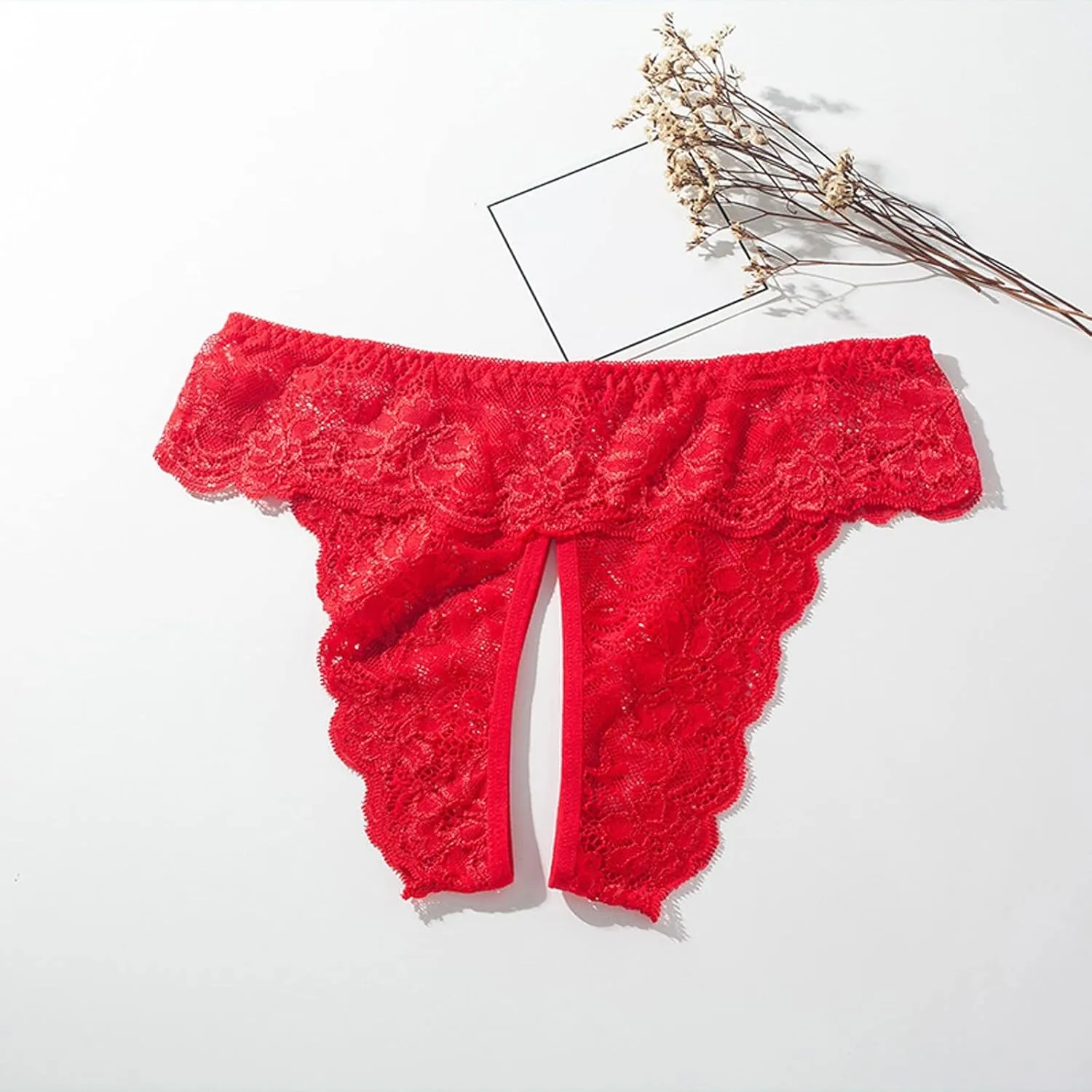 Franterd Sexy Panties for Women Lace Briefs Hollow Out Stretch Underwear, Womens Plus Size Thong Scallop Trim Thongs Briefs