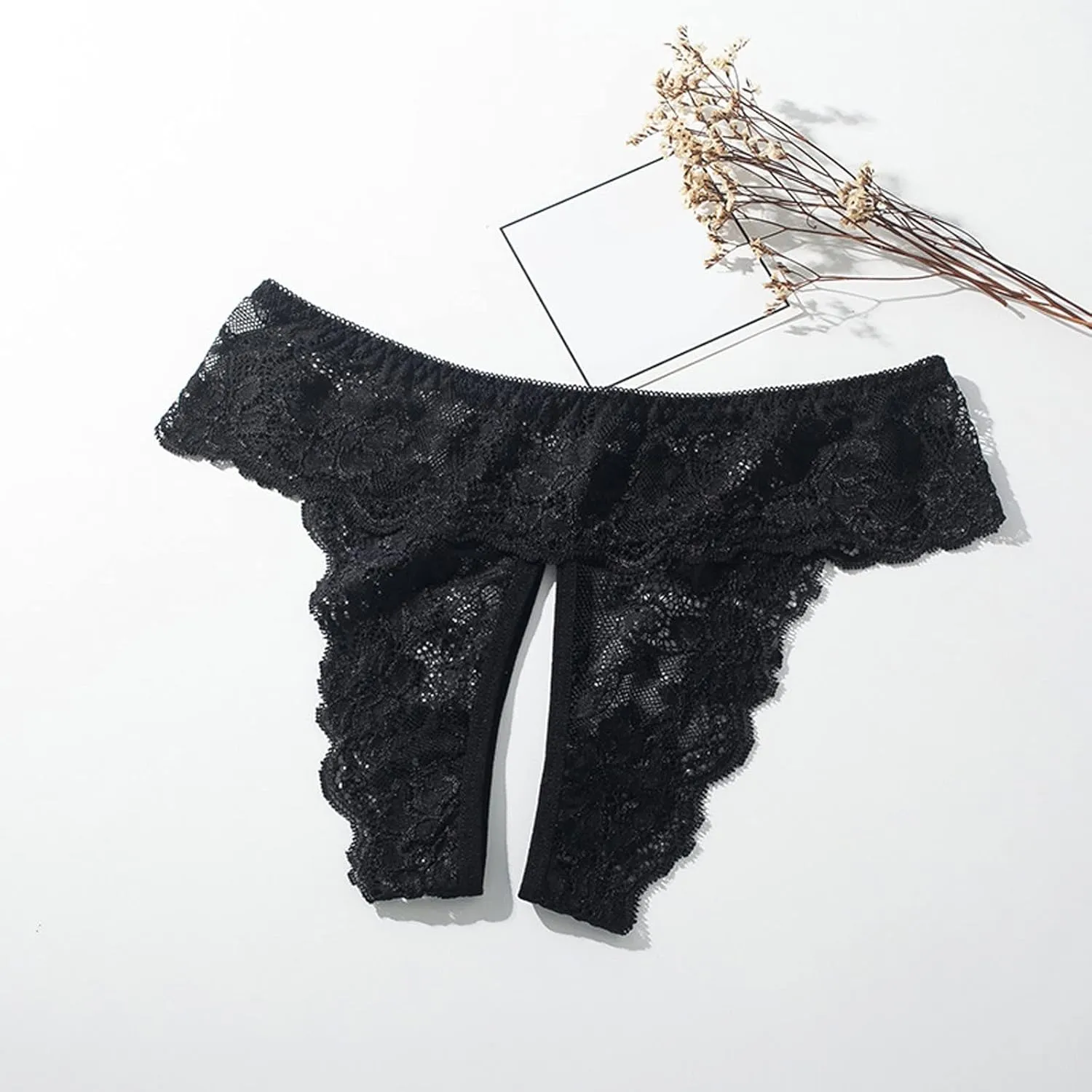 Franterd Sexy Panties for Women Lace Briefs Hollow Out Stretch Underwear, Womens Plus Size Thong Scallop Trim Thongs Briefs