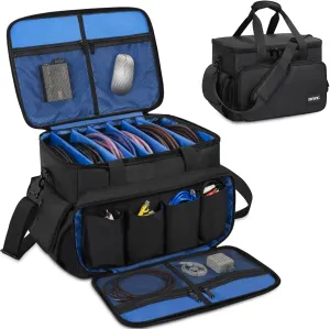 Gig Band Cable File Bag With Adjustable Dividers Dj Gig Bag for Cables, Cords,DJ Gear,Sound Instrument and Accessories 16L x 11W x 12H inch, Blue
