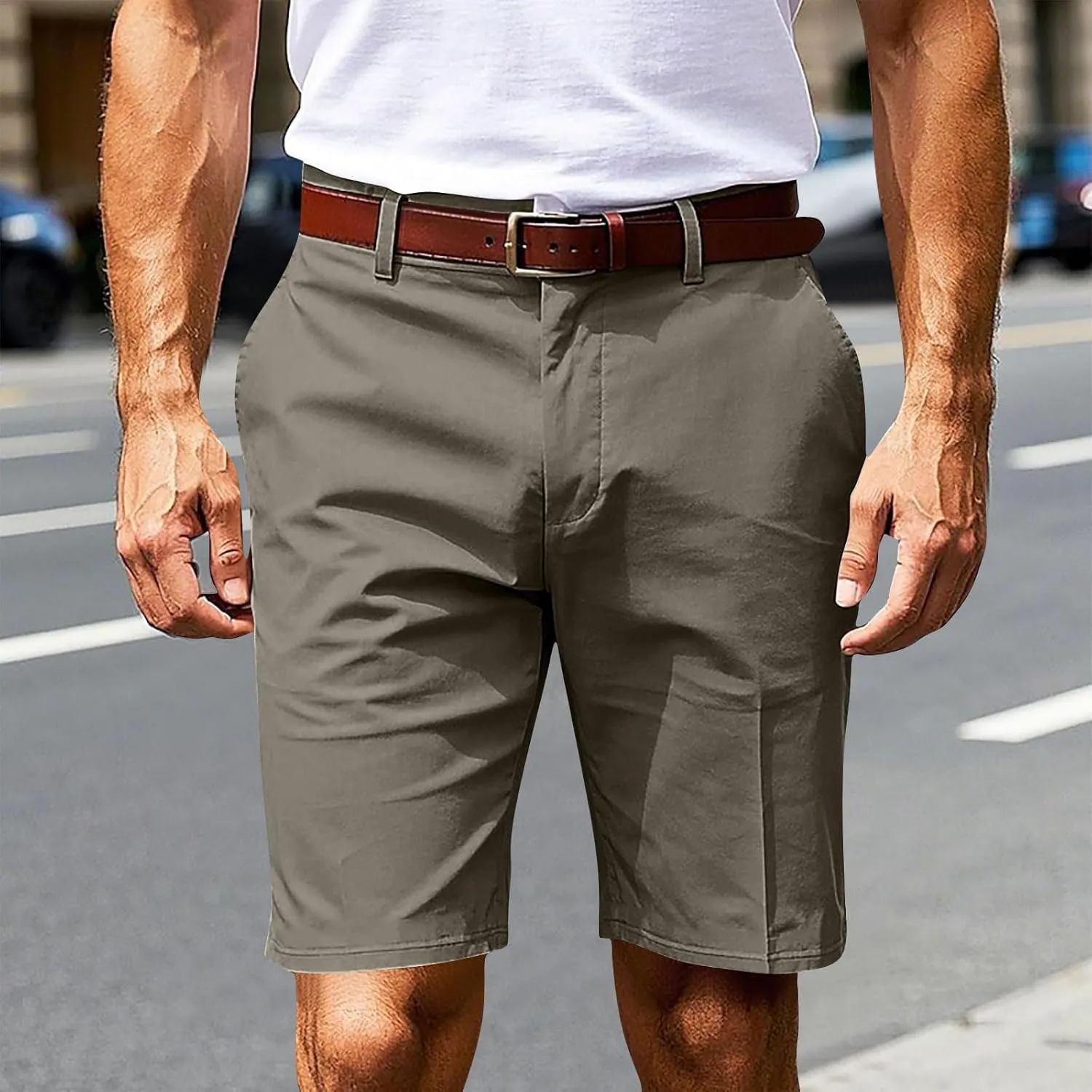 Golf Shorts Men Cotton Button Fly Lightweight Stretch Quick Dry Breathable Work Active Wear Gym Gear Workout with Pocket