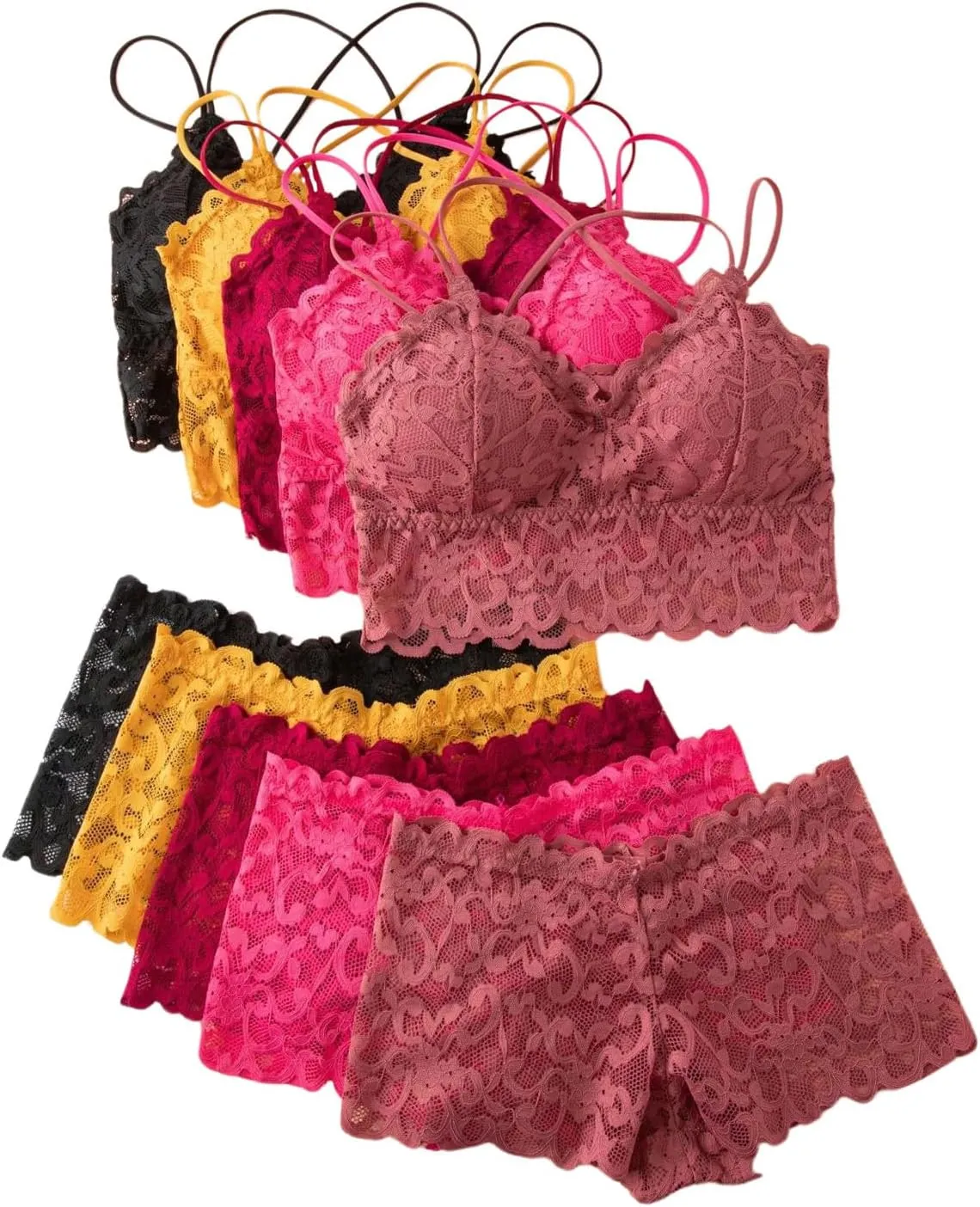 GORGLITTER Women's Sexy Lace Lingerie Padded Bralette Matching Bra and Panty Sets