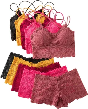 GORGLITTER Women's Sexy Lace Lingerie Padded Bralette Matching Bra and Panty Sets