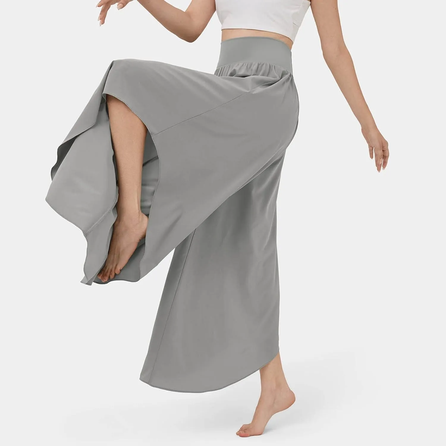 Gumipy Women Flowy Ruffle Wide Leg Pants High Waisted Elastic Waistband Palazzo Pants Flare Yoga Pants Soft Pilates Pants