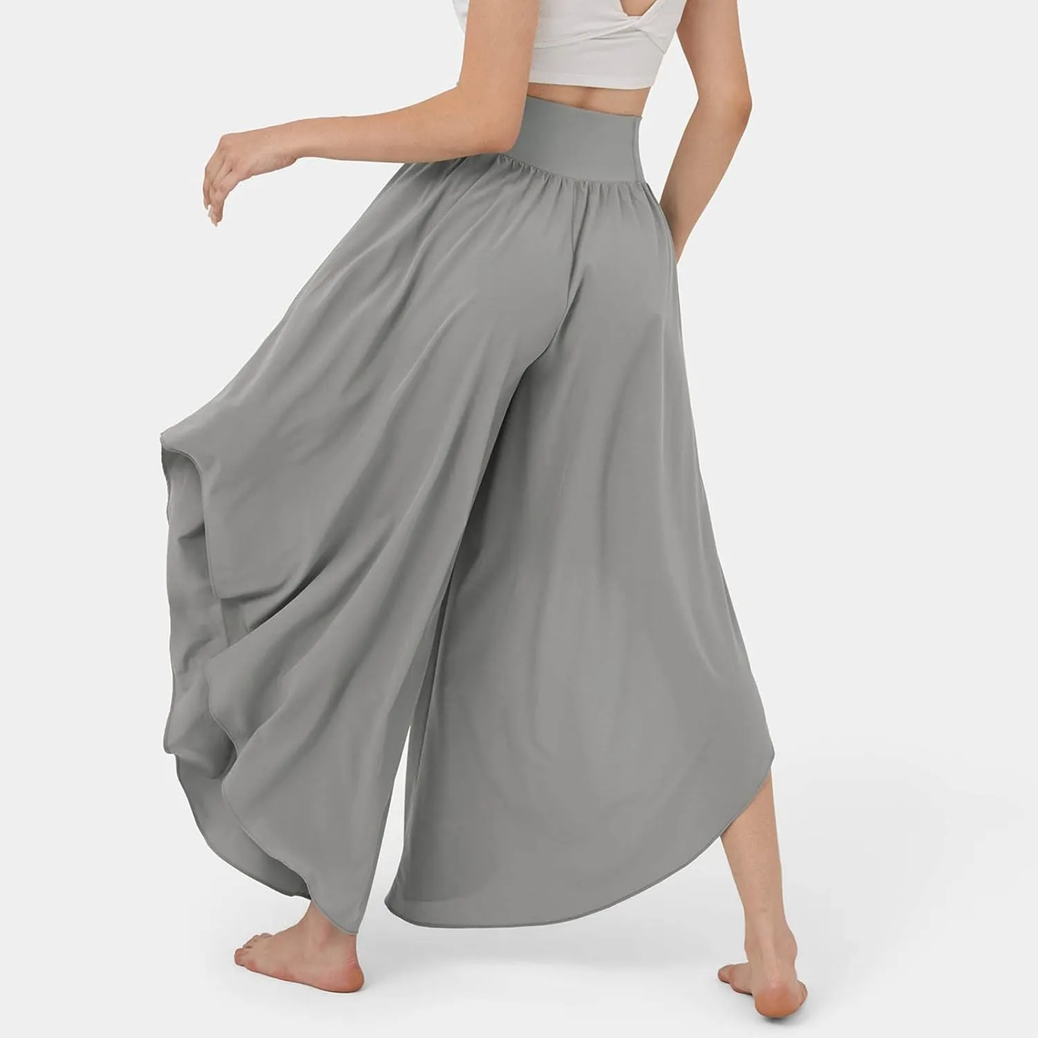 Gumipy Women Flowy Ruffle Wide Leg Pants High Waisted Elastic Waistband Palazzo Pants Flare Yoga Pants Soft Pilates Pants
