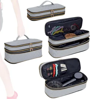 Hair Dryer Travel Carrying Case, Curling Iron Storage Bag, Slim Expandable Handheld Dual-Layer Travel Storage Bag for Dryer/Hair Tool Organizer/Style Organizer