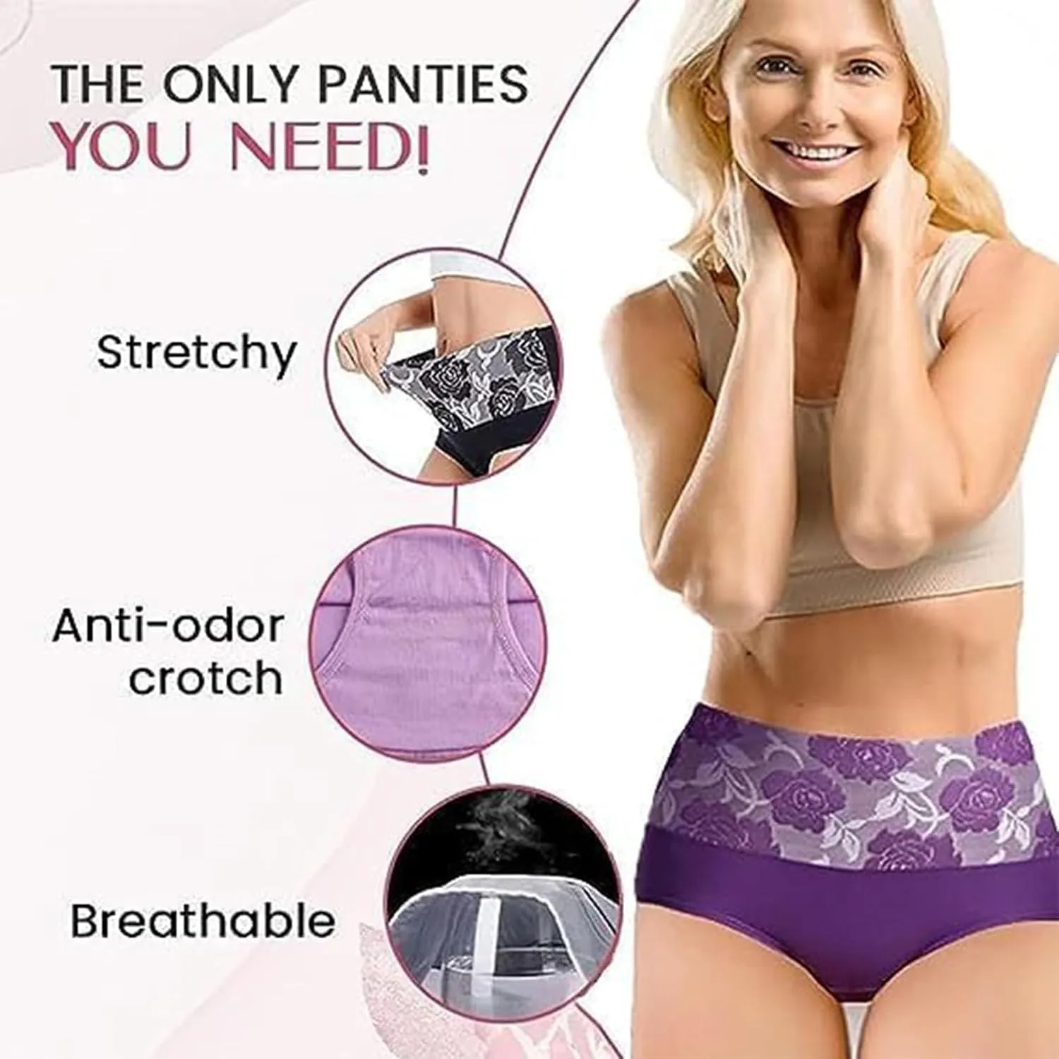 Heevina High Waisted Underwear For Women Flower Full Coverage Seamless Shaping Panty Tummy Control Soft Panties