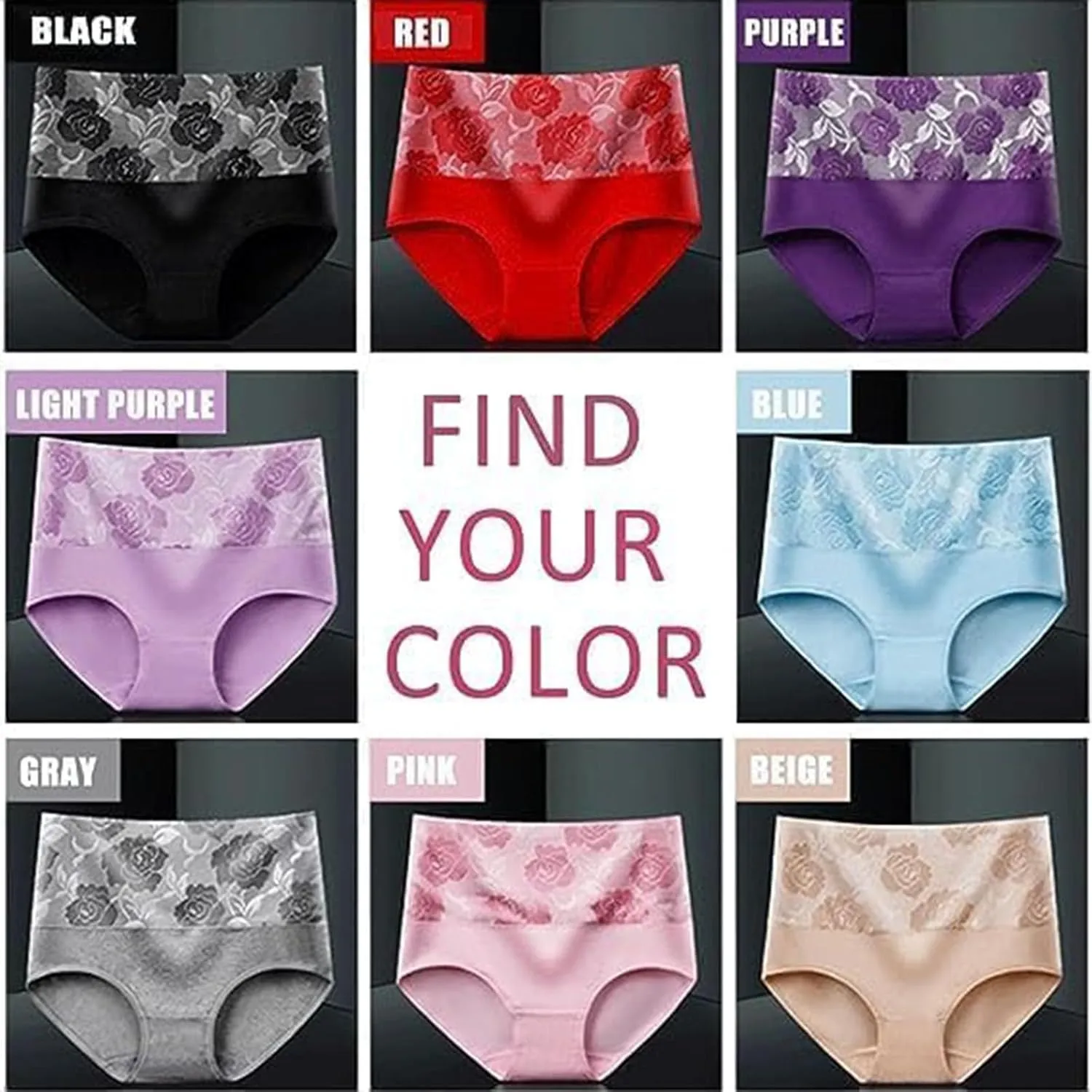 Heevina High Waisted Underwear For Women Flower Full Coverage Seamless Shaping Panty Tummy Control Soft Panties
