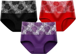 Heevina High Waisted Underwear For Women Flower Full Coverage Seamless Shaping Panty Tummy Control Soft Panties