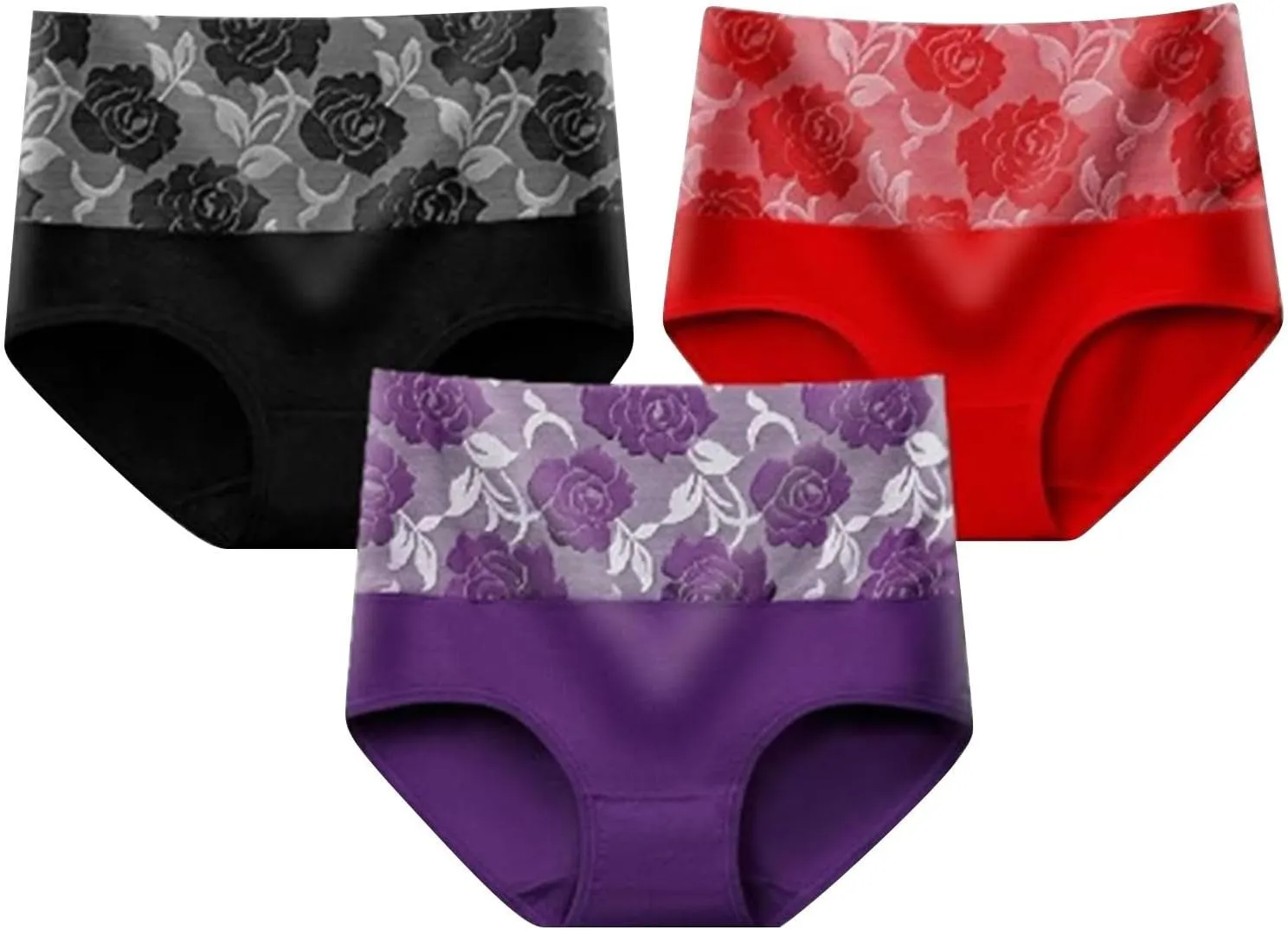 Heevina High Waisted Underwear For Women Flower Full Coverage Seamless Shaping Panty Tummy Control Soft Panties
