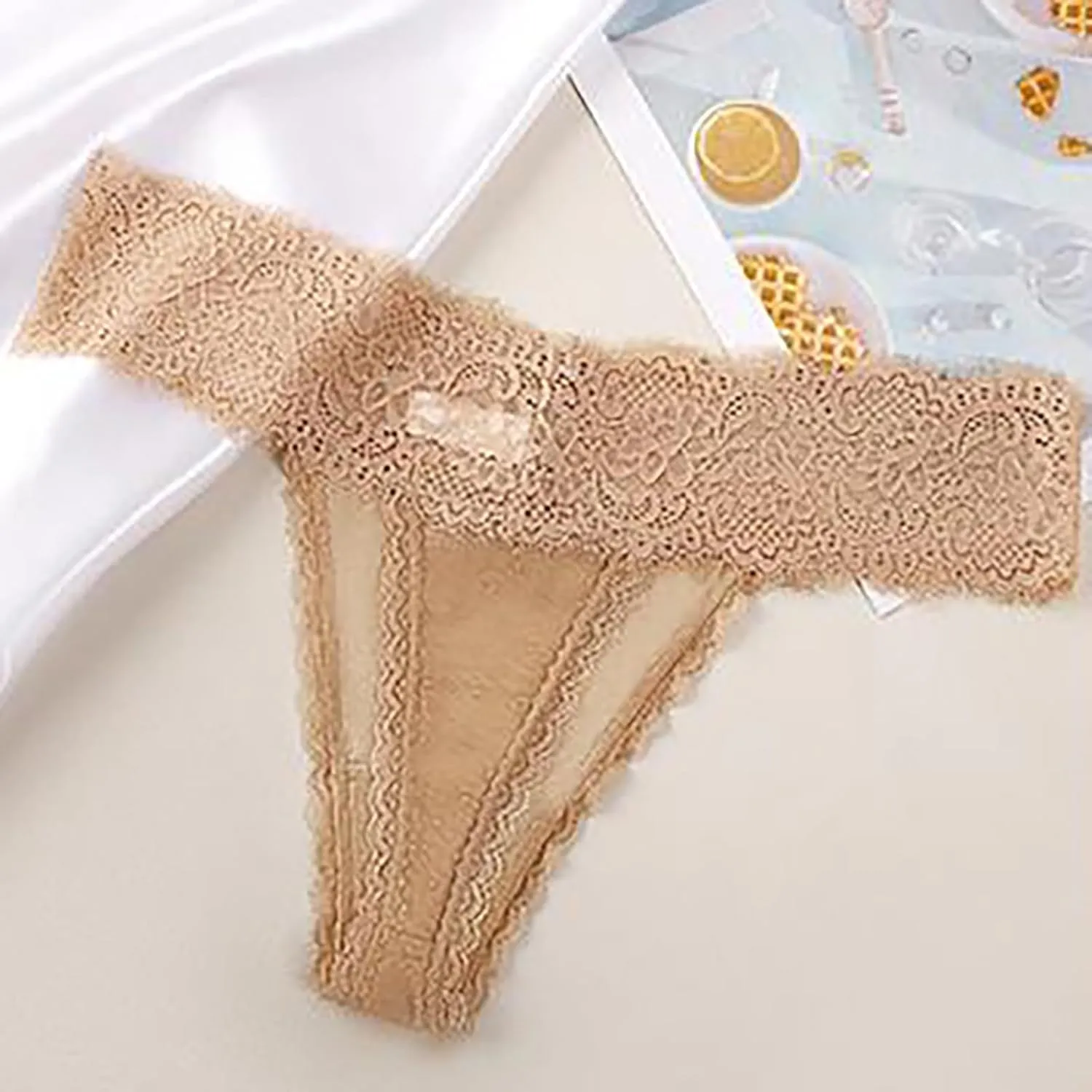 Heevina Thongs For Women Lace Low Rise Thongs Breathable Panty Curvy Panties Soft Tangas Seamless Bikini