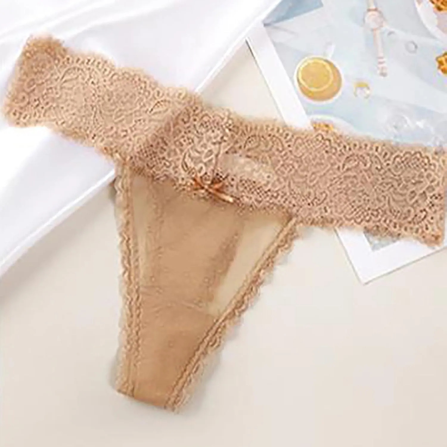 Heevina Thongs For Women Lace Low Rise Thongs Breathable Panty Curvy Panties Soft Tangas Seamless Bikini