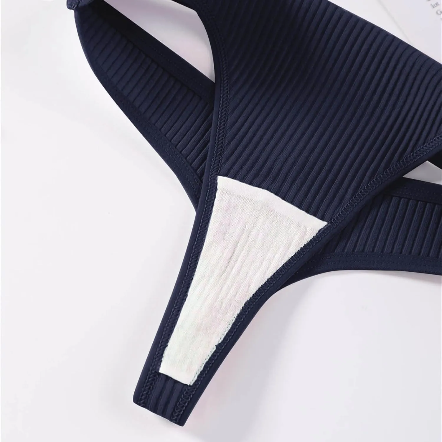 Heevina Thongs For Women Ribbed Seamless Bikini Breathable Panty Low Rise Thongs Soft Tangas Curvy Panties