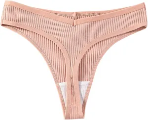Heevina Thongs For Women Ribbed Seamless Bikini Breathable Panty Low Rise Thongs Soft Tangas Curvy Panties