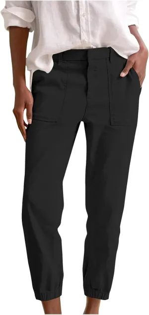 High Waisted Linen Pants for Women Casual Lounge Pants Lightweight Pants with Pockets Slim Fitting Pants Trousers