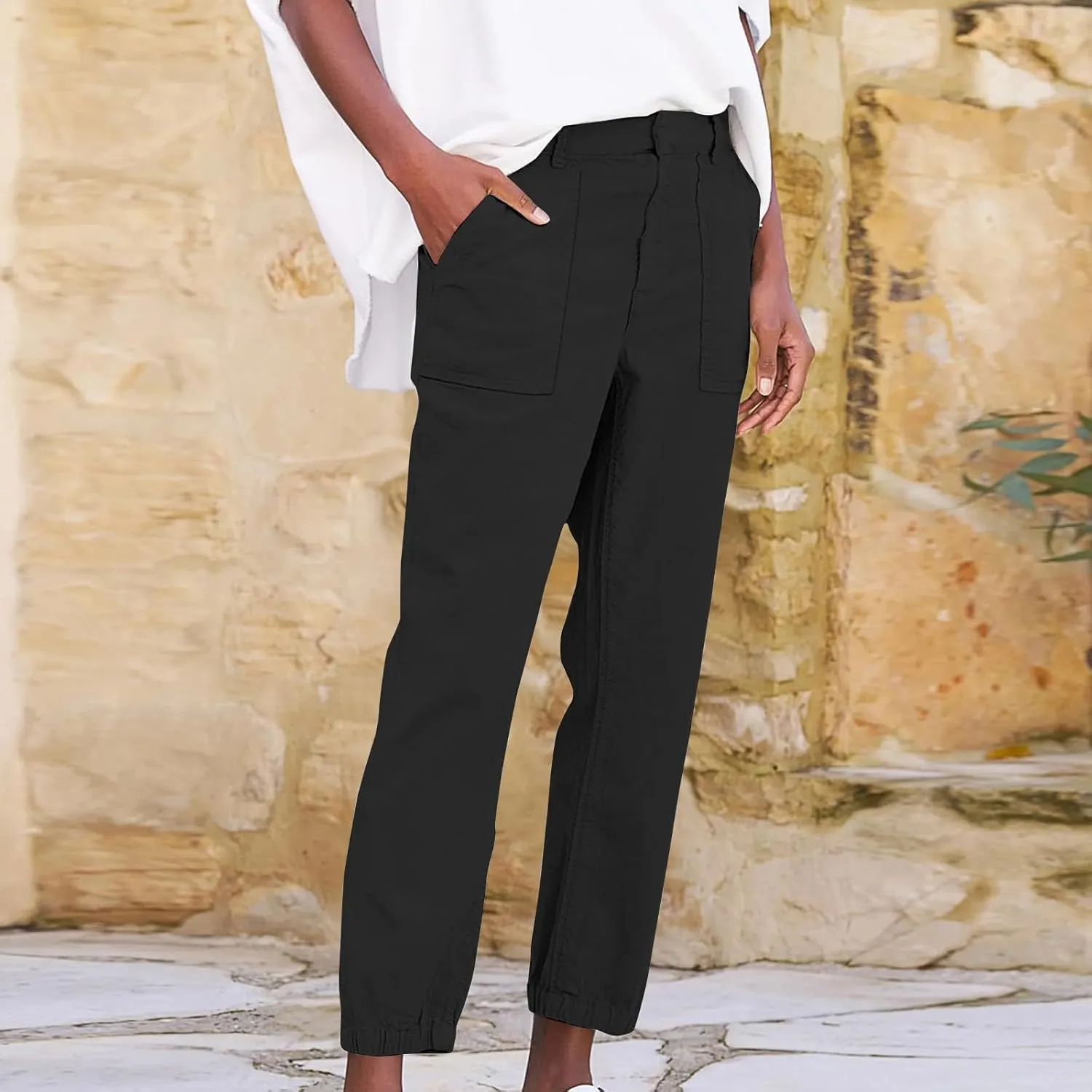 High Waisted Linen Pants for Women Casual Lounge Pants Lightweight Pants with Pockets Slim Fitting Pants Trousers