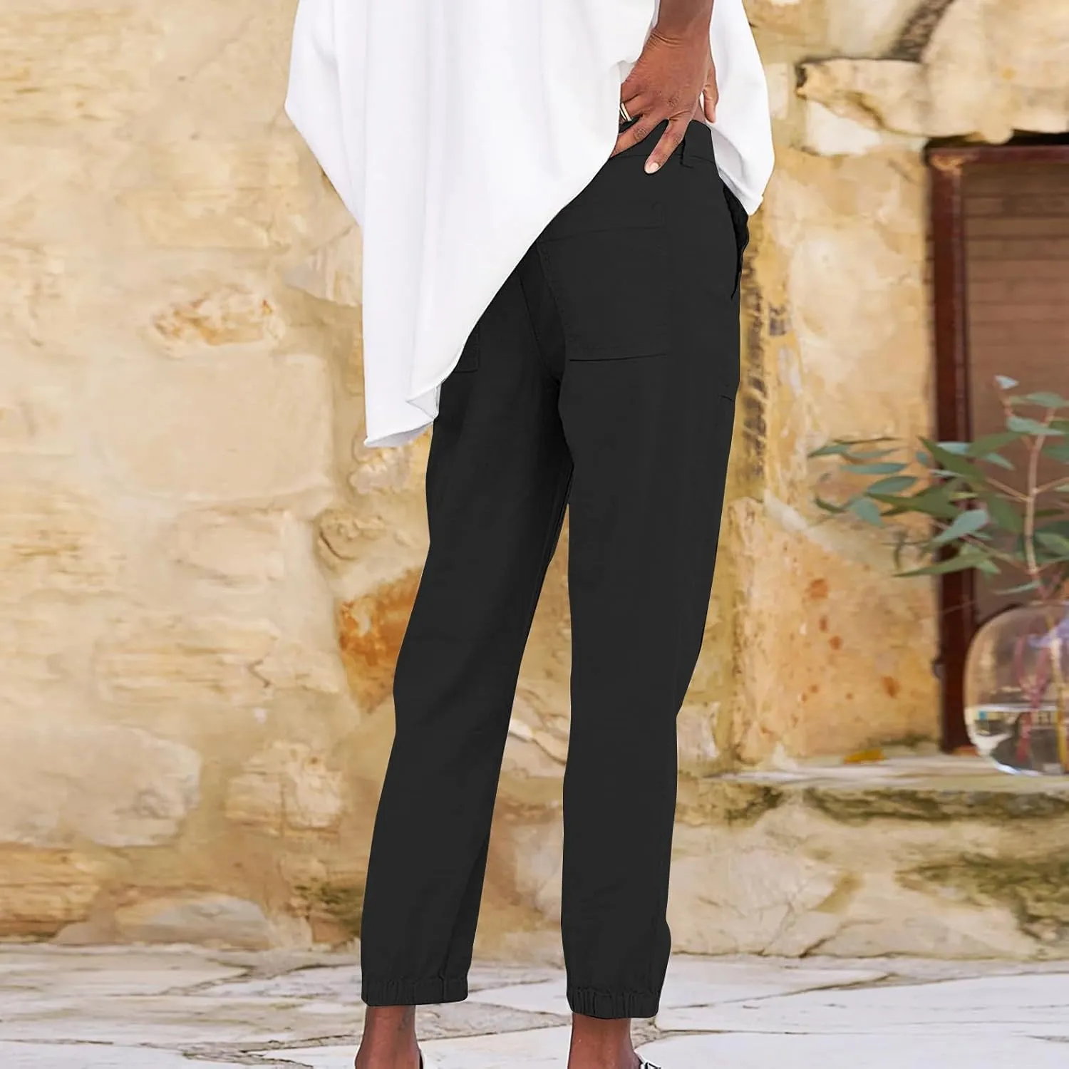 High Waisted Linen Pants for Women Casual Lounge Pants Lightweight Pants with Pockets Slim Fitting Pants Trousers