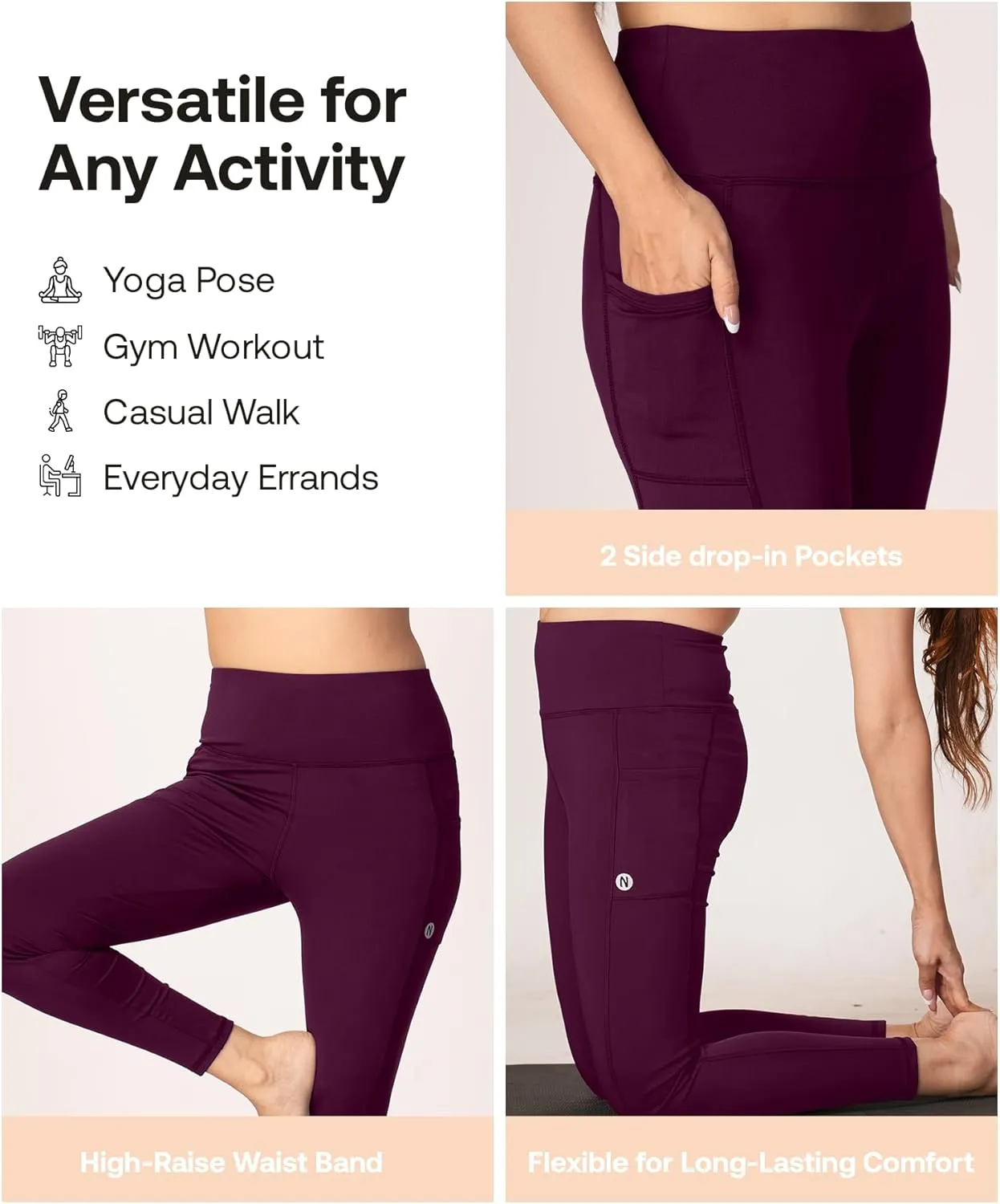 High-Waisted Yoga Pants  Buttery Soft, Tummy Control Leggings with Pockets for Workout & Casual Wear