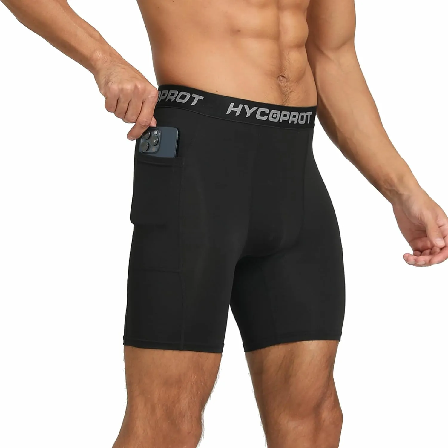 HYCOPROT Compression Shorts Men with Pocket Spandex Sports Tights Athletic Performance Baselayer Workout Running Underwear