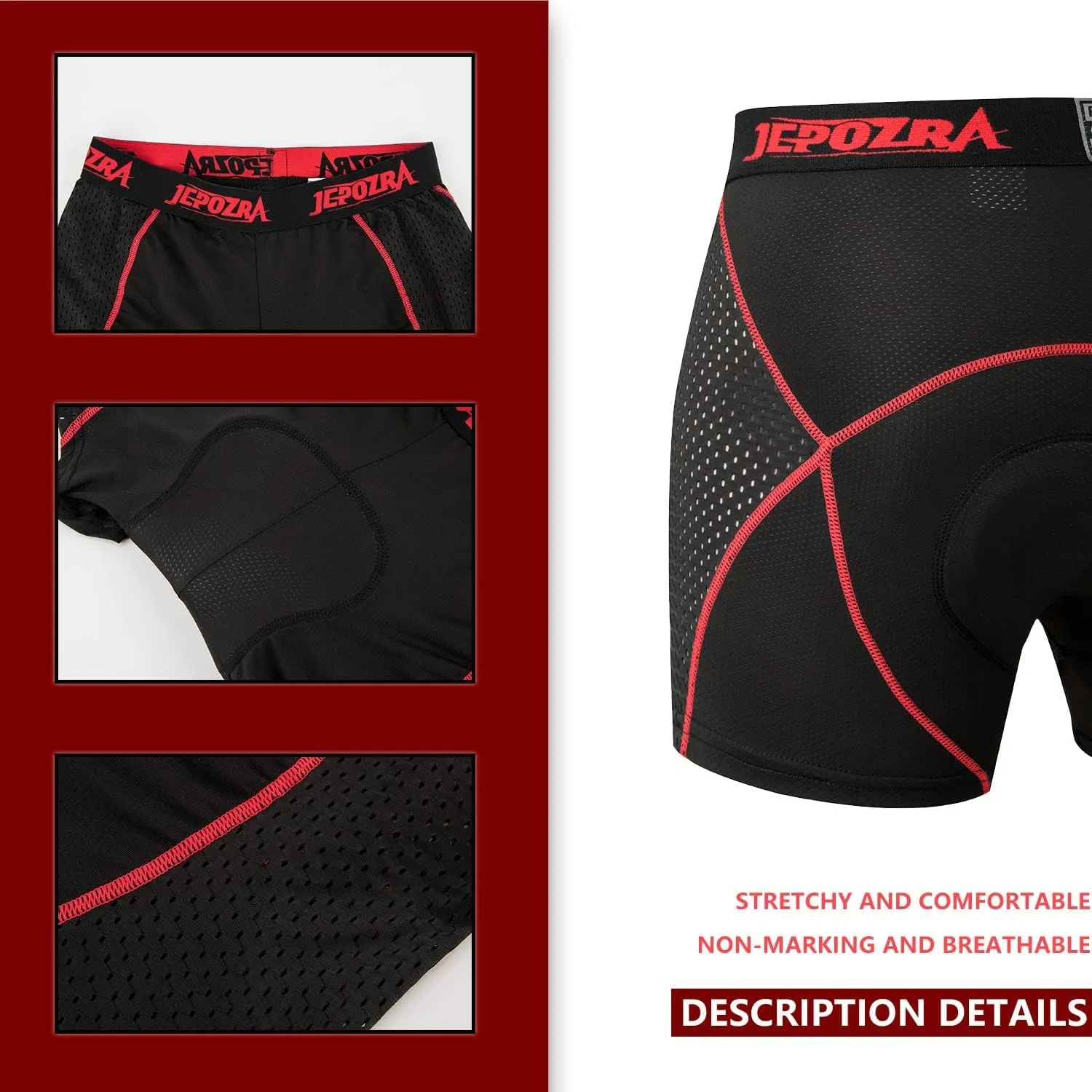 JEPOZRA Men's Cycling Underwear Shorts 3D Padded Bike Shorts Breathable Quick Dry Pants