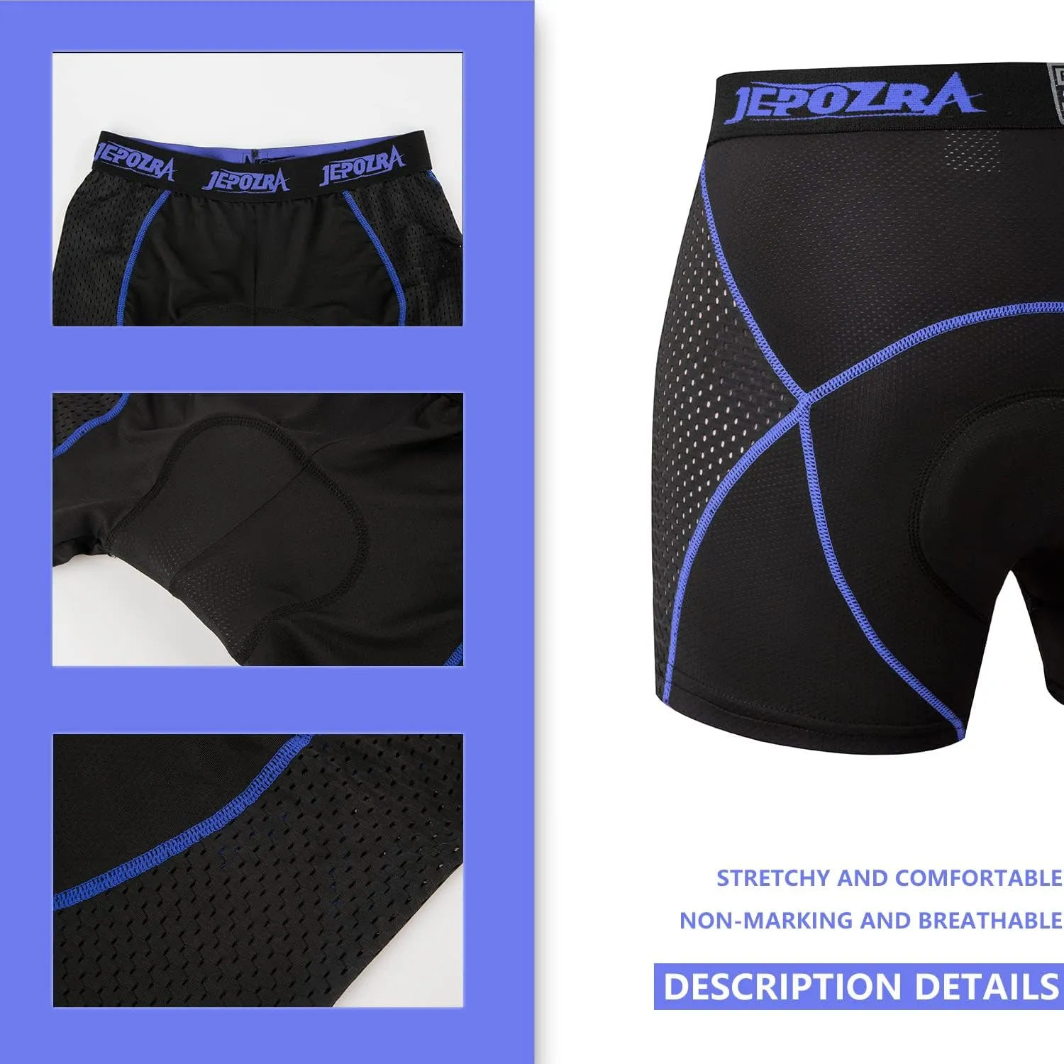 JEPOZRA Men's Cycling Underwear Shorts 3D Padded Bike Shorts Breathable Quick Dry Pants