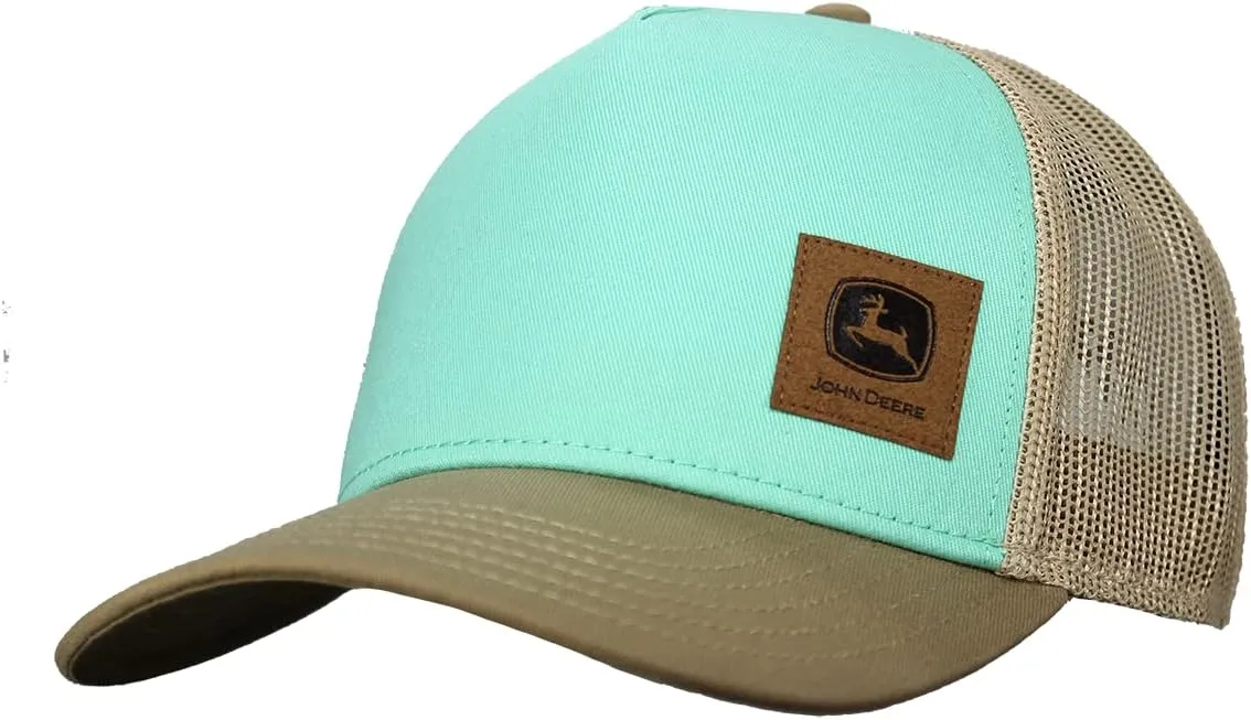 John Deere Twill Trucker Hat Mesh Baseball Cap-Ivory-Os