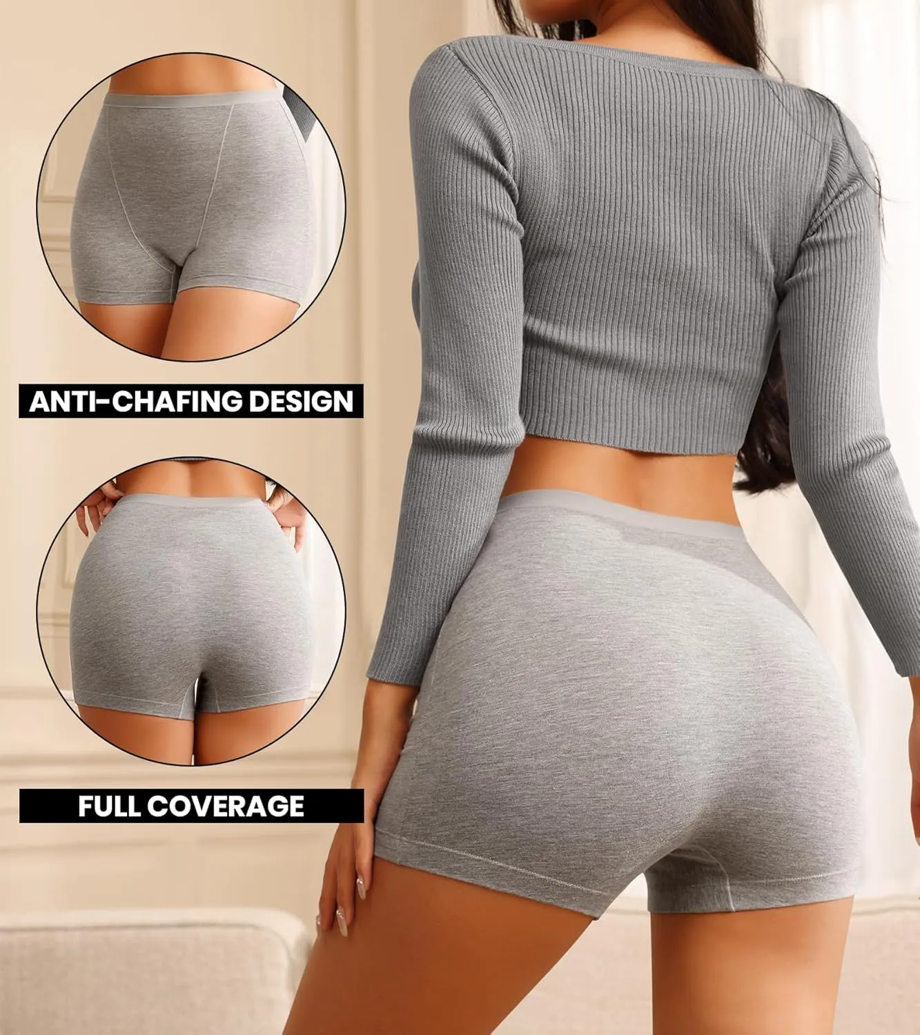 K-CHEONY Women's Boyshort Underwear High Waisted Ladies Panties Breathable Soft Postpartum Full Coverage Boxer Briefs 3Pack