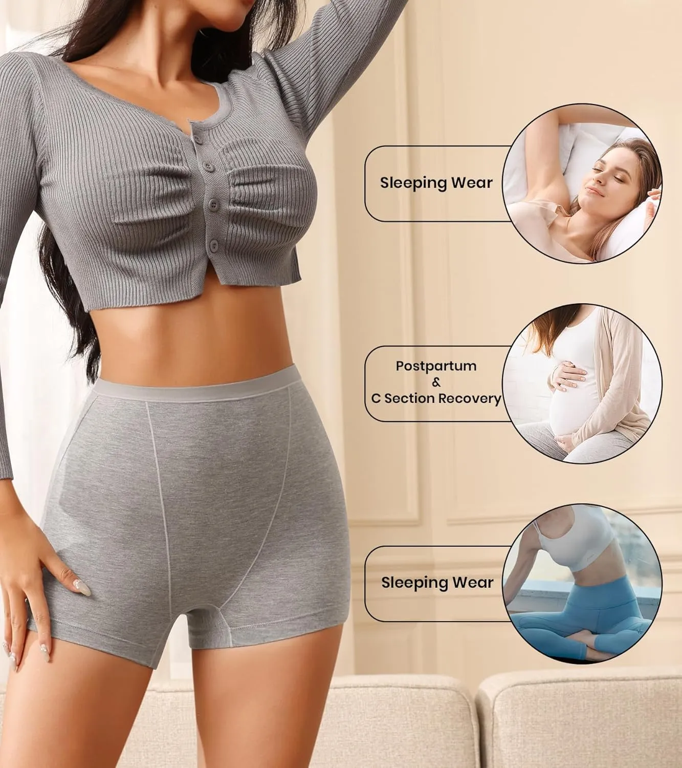 K-CHEONY Women's Boyshort Underwear High Waisted Ladies Panties Breathable Soft Postpartum Full Coverage Boxer Briefs 3Pack