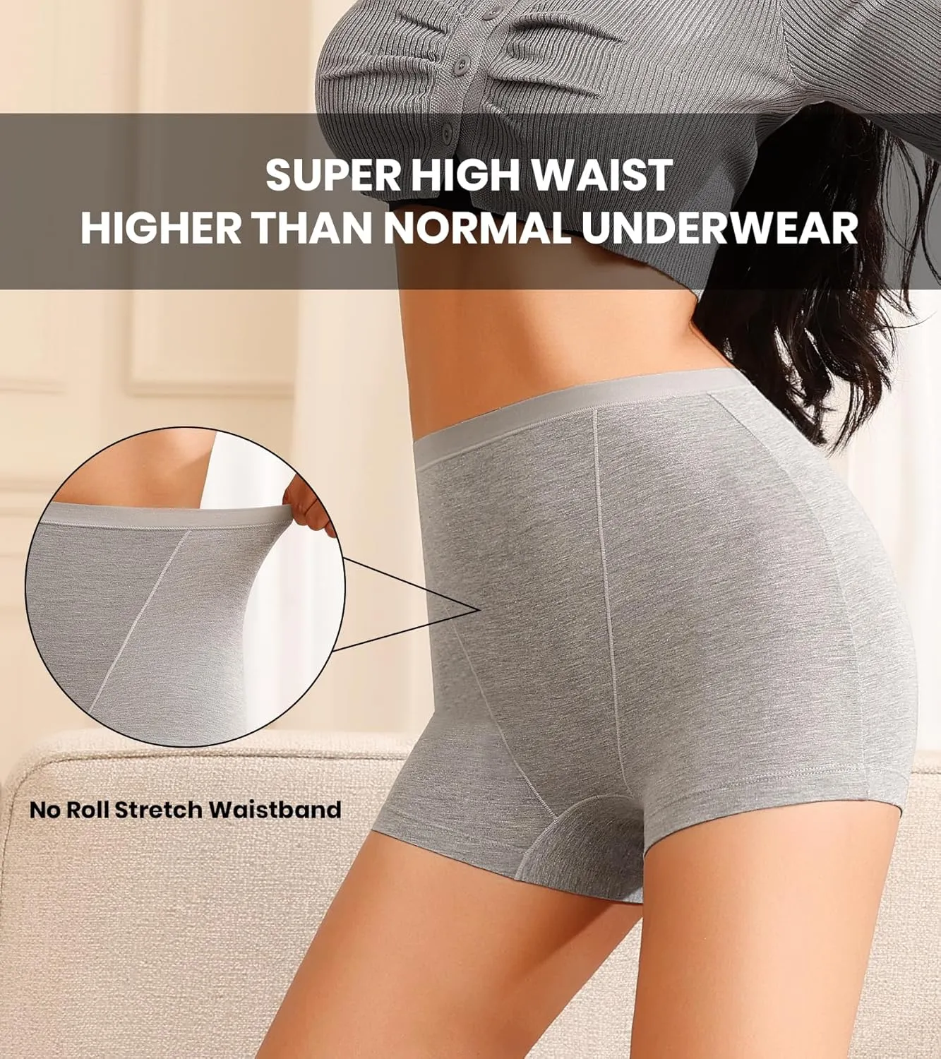 K-CHEONY Women's Boyshort Underwear High Waisted Ladies Panties Breathable Soft Postpartum Full Coverage Boxer Briefs 3Pack