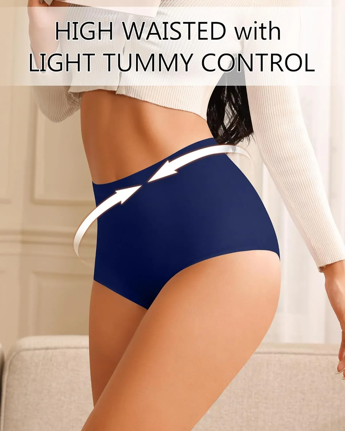 K-CHEONY Womens High Waisted Thongs No Show Panties Lightweight Soft Stretch High Cut Underwear 3 Pack