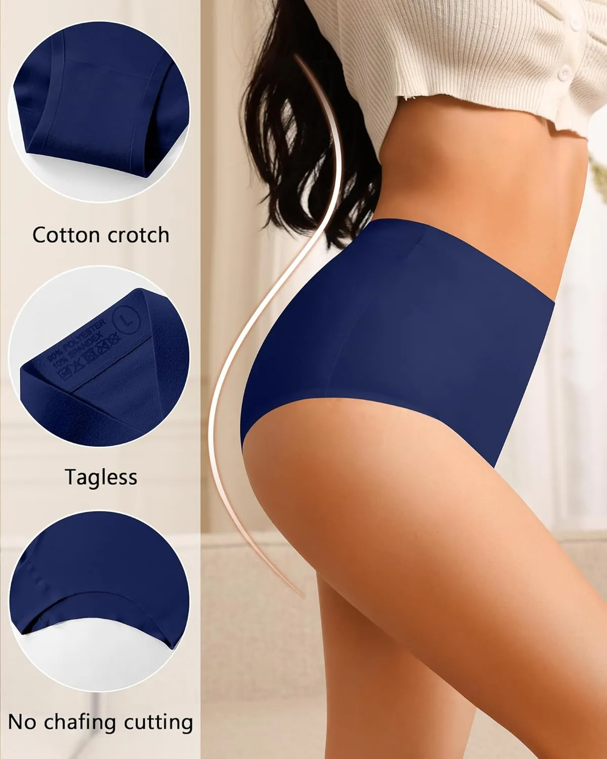 K-CHEONY Womens High Waisted Thongs No Show Panties Lightweight Soft Stretch High Cut Underwear 3 Pack