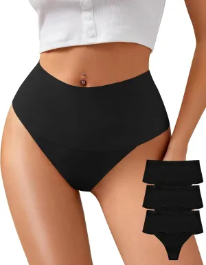 K-CHEONY Womens High Waisted Thongs No Show Panties Lightweight Soft Stretch High Cut Underwear 3 Pack