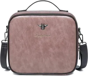 LACATTURA Travel Makeup bag, Leather Makeup Train Case Cosmetic Organizer for Makeup Brushes Toiletry Digital Accessories, Portable Artist Storage Bag With Shoulder Strap for Women lady Pink