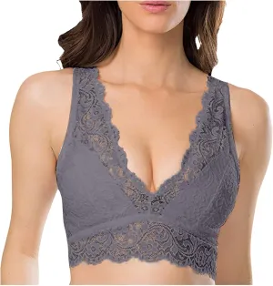 Lace Bralette for Women Deep V Wirefree Plunge Bra Soft Padded Bralette Bra Comfortable Mesh Padded Soft Crop Top