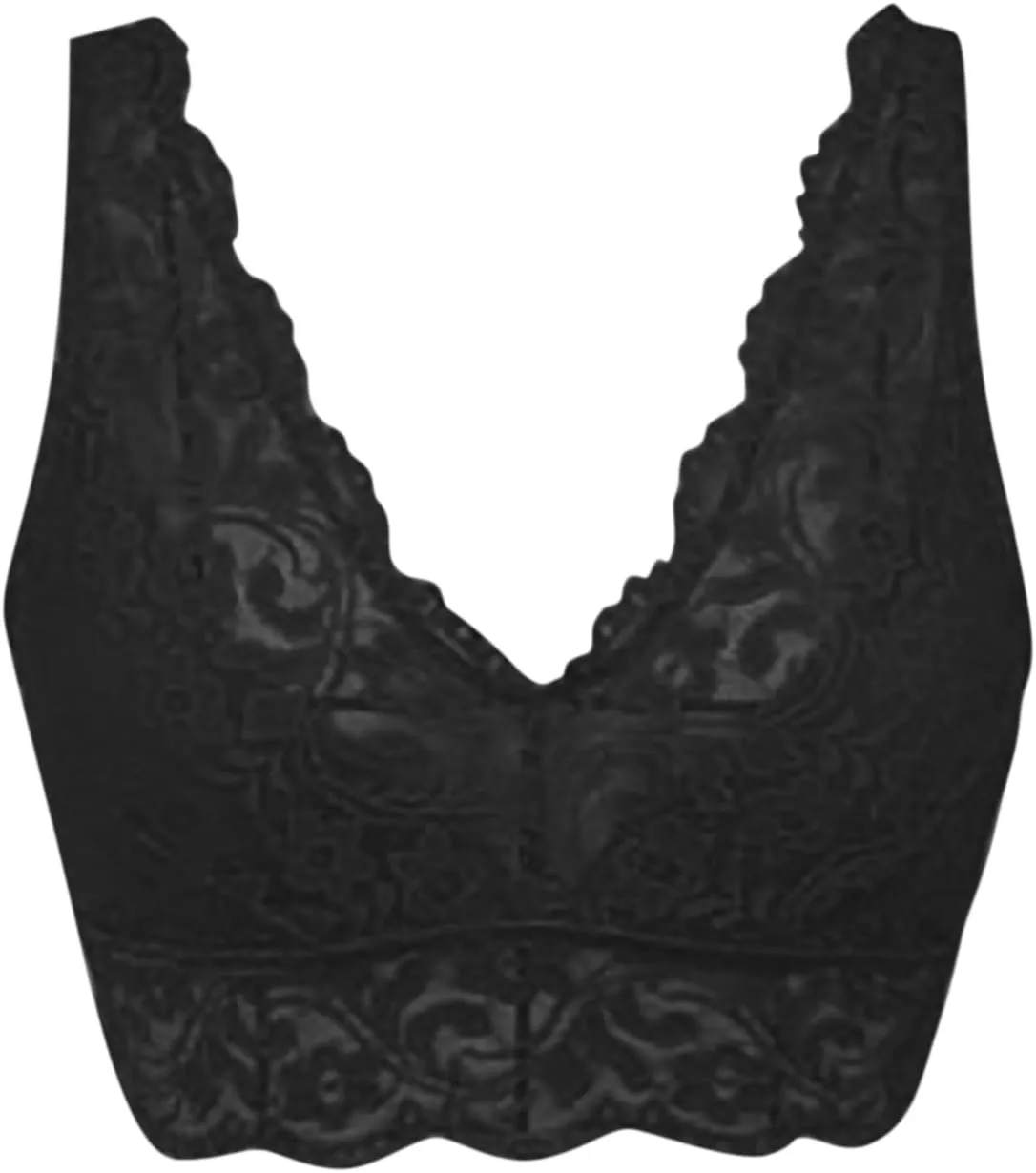 Lace Bralette for Women Deep V Wirefree Plunge Bra Soft Padded Bralette Bra Comfortable Mesh Padded Soft Crop Top
