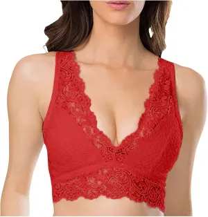 Lace Bralette for Women Deep V Wirefree Plunge Bra Soft Padded Bralette Bra Comfortable Mesh Padded Soft Crop Top